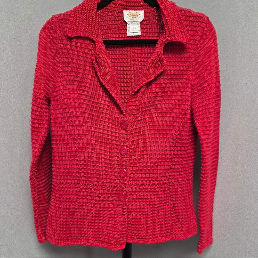 Talbots Red Button Up Long Sleeve Sweater Blouse Blazer Top Size M